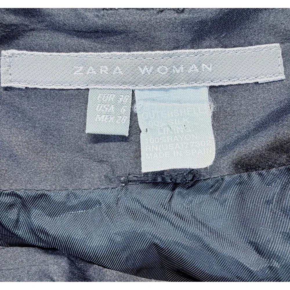 Zara Woman Skirt Women Size 6 Black Cream Abstract Art Nouveau Tie Waist Spain